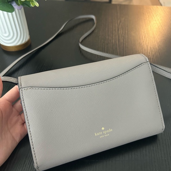 Kate Spade Owl Summer Saffiano Leather Clutch Crossbody Bag Cityscape Grey Taupe - Picture 2 of 4